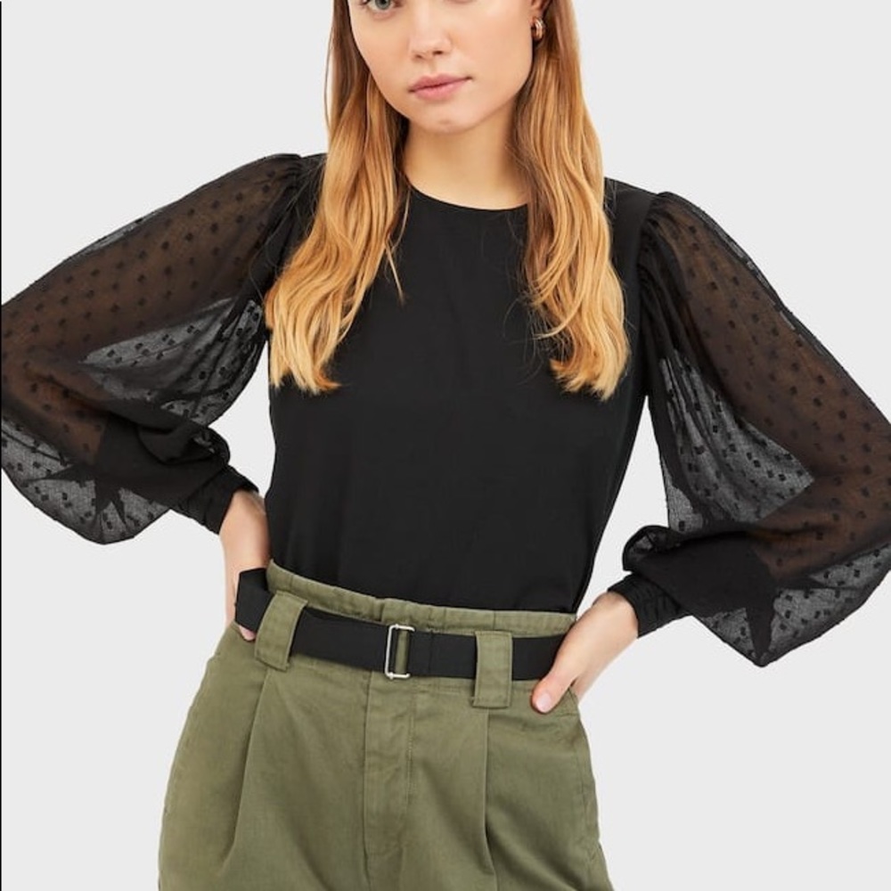 Poplin shirt with dotted mesh sleeves - Picture 1 of 6